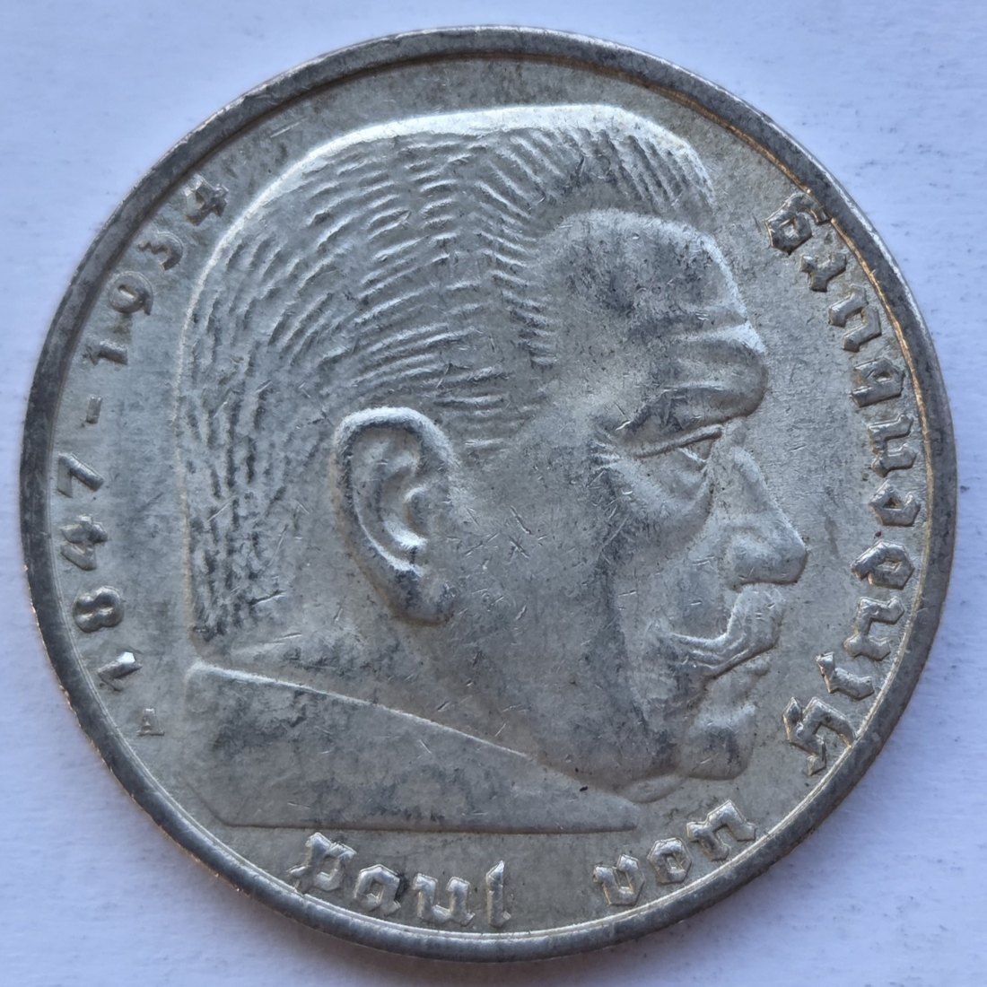  Deutsches Reich: 5 Mark Hindenburg (Jaeger 360), 1936 A, Top-Erhaltung   
