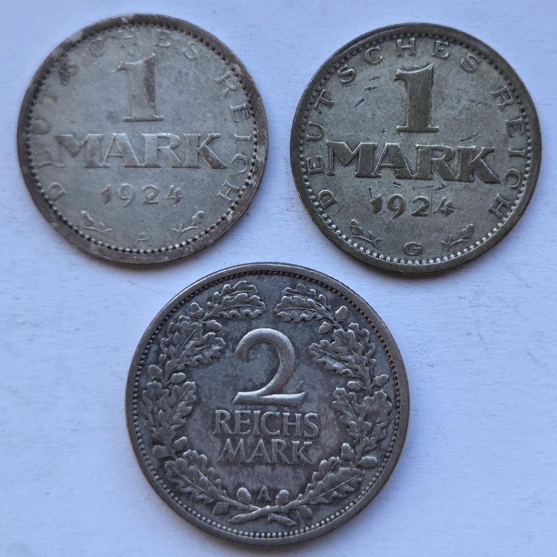  Weimarer Republik: Lot aus drei Silberkleinmünzen, zusammen 10 g Feinsilber   