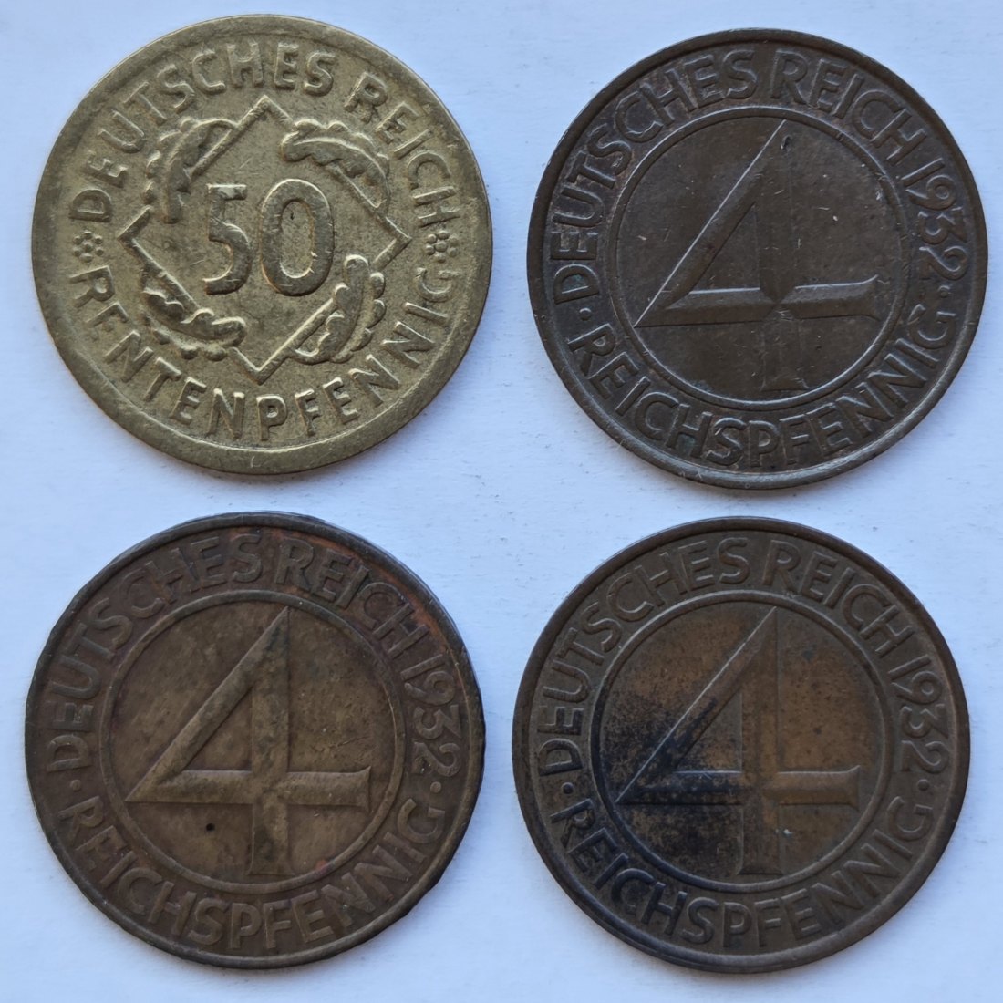  Weimarer Republik: Lot aus vier Kleinmünzen   