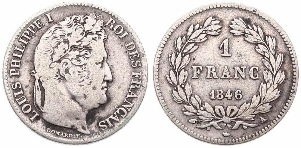  France, Second Kingdom, Louis Philippe I, 1 Franc Silver 1846A   