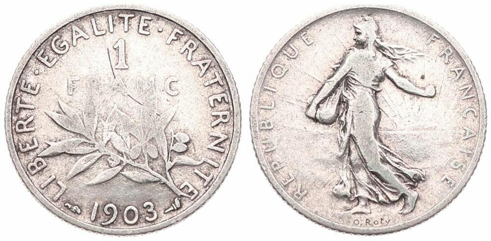  France, Republic, 1 Franc Silver 1903, Figure sowing seed   