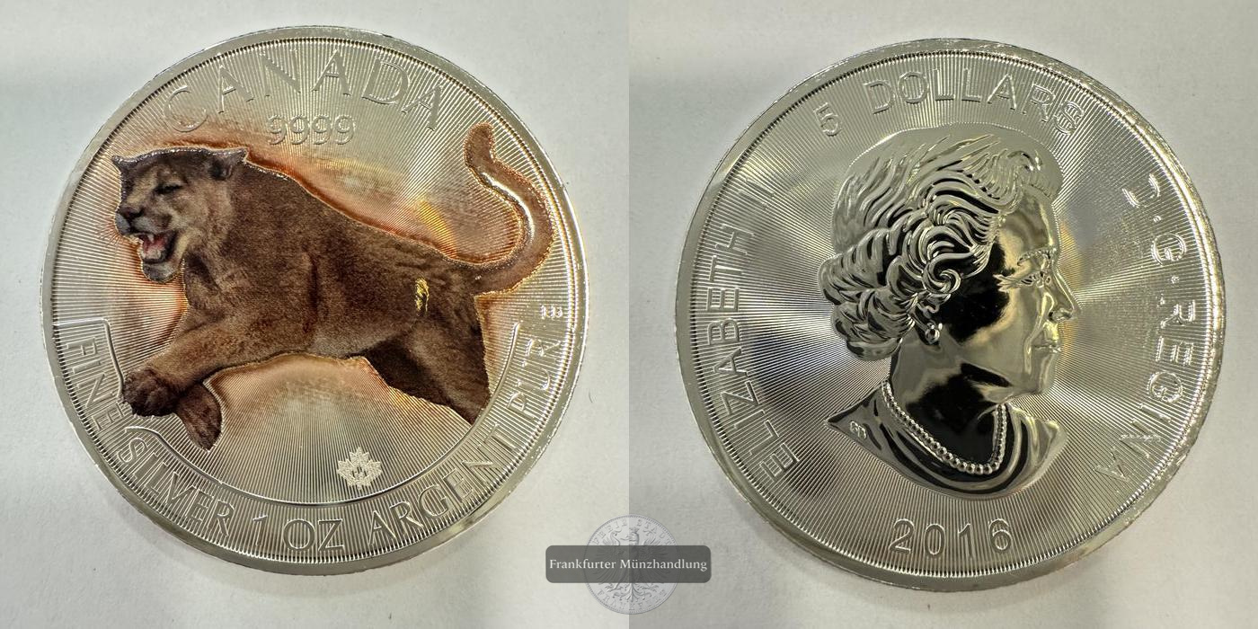  Kanada 5 Dollars (Elizabeth II) Cougar Coloured 2016 FM-Frankfurt Feinsilber: 31,1g   