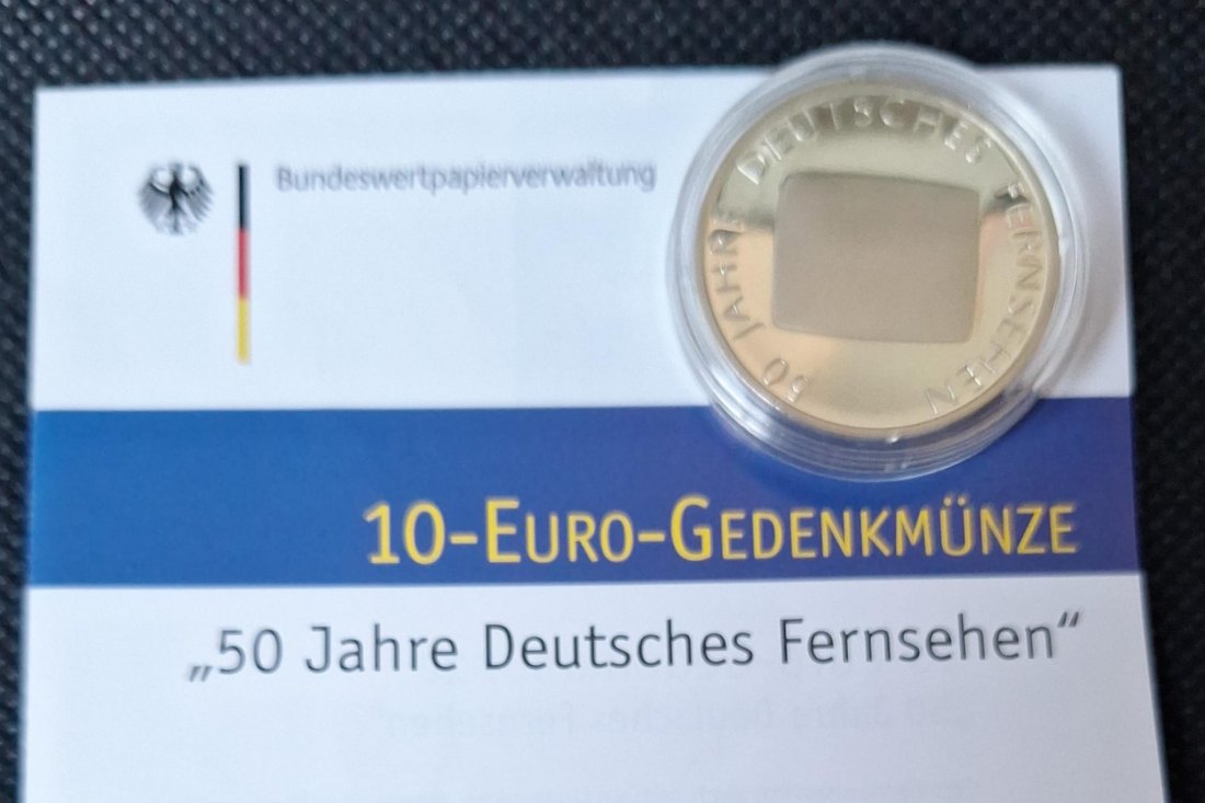  Silbermünze in PP: 10 Euro 2002 G, 50 Jahre Deutsches Fernsehen, Feingewicht 16,65 Gramm   