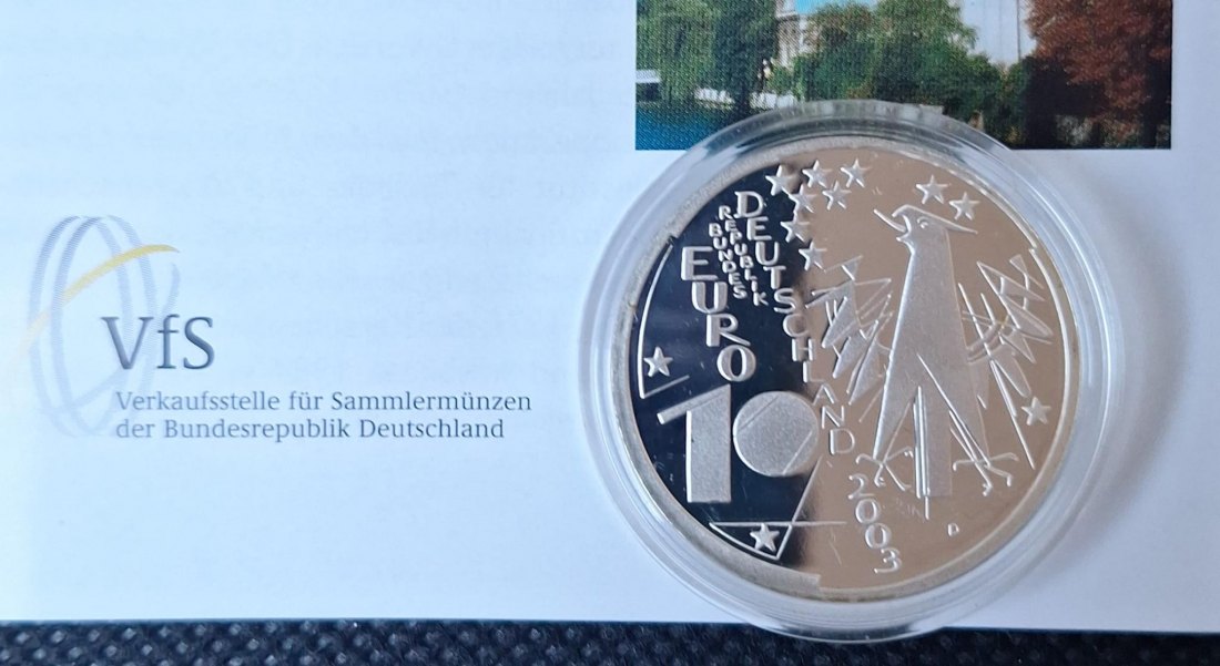  Silbermünze in PP: BRD 10 Euro 2003 D, 100 Jahre Deutsches Museum München, Feingewicht 16,65 Gramm   
