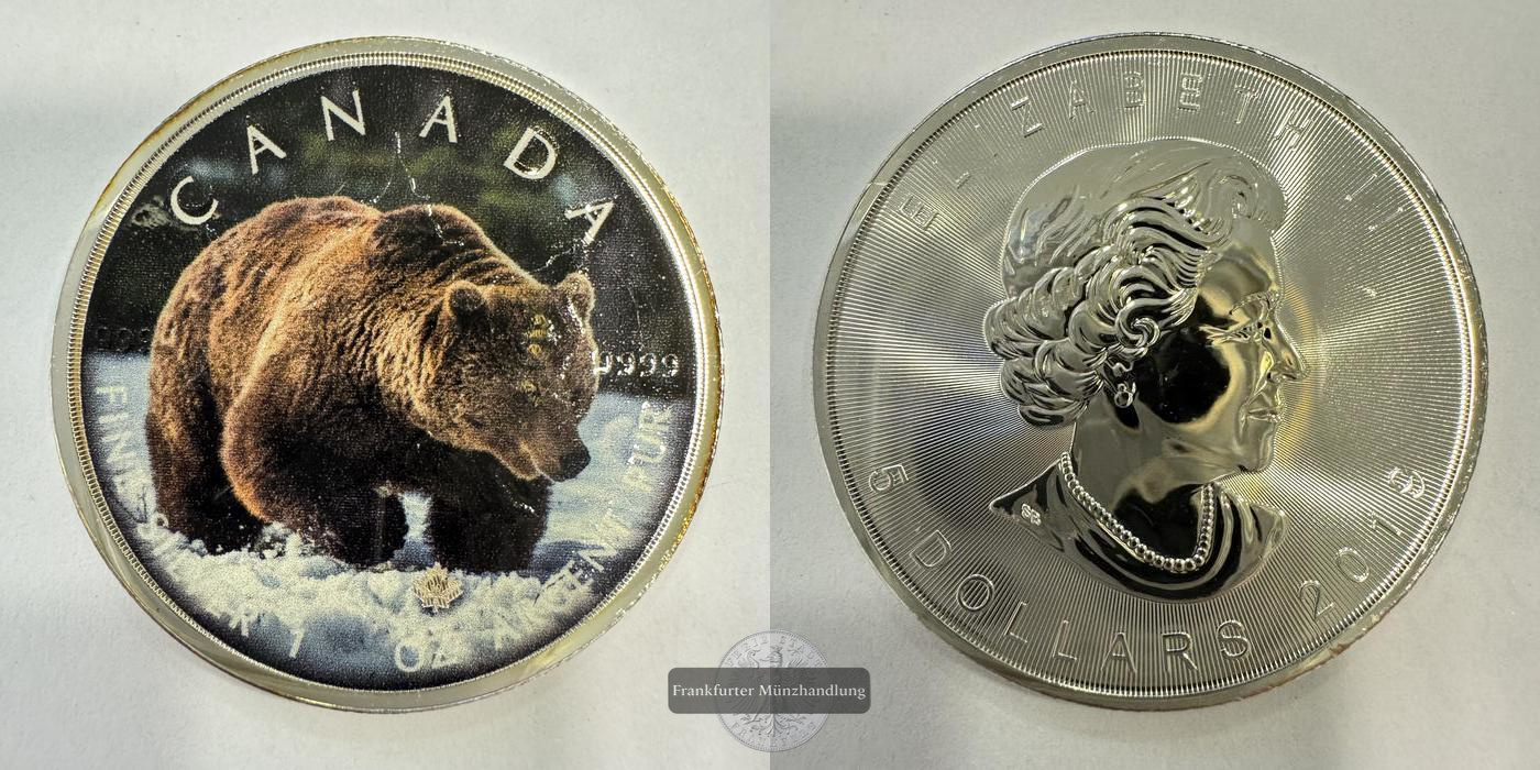  Kanada 5 Dollars (Elizabeth II) Brown Bear Coloured 2019 FM-Frankfurt Feinsilber: 31,1g   