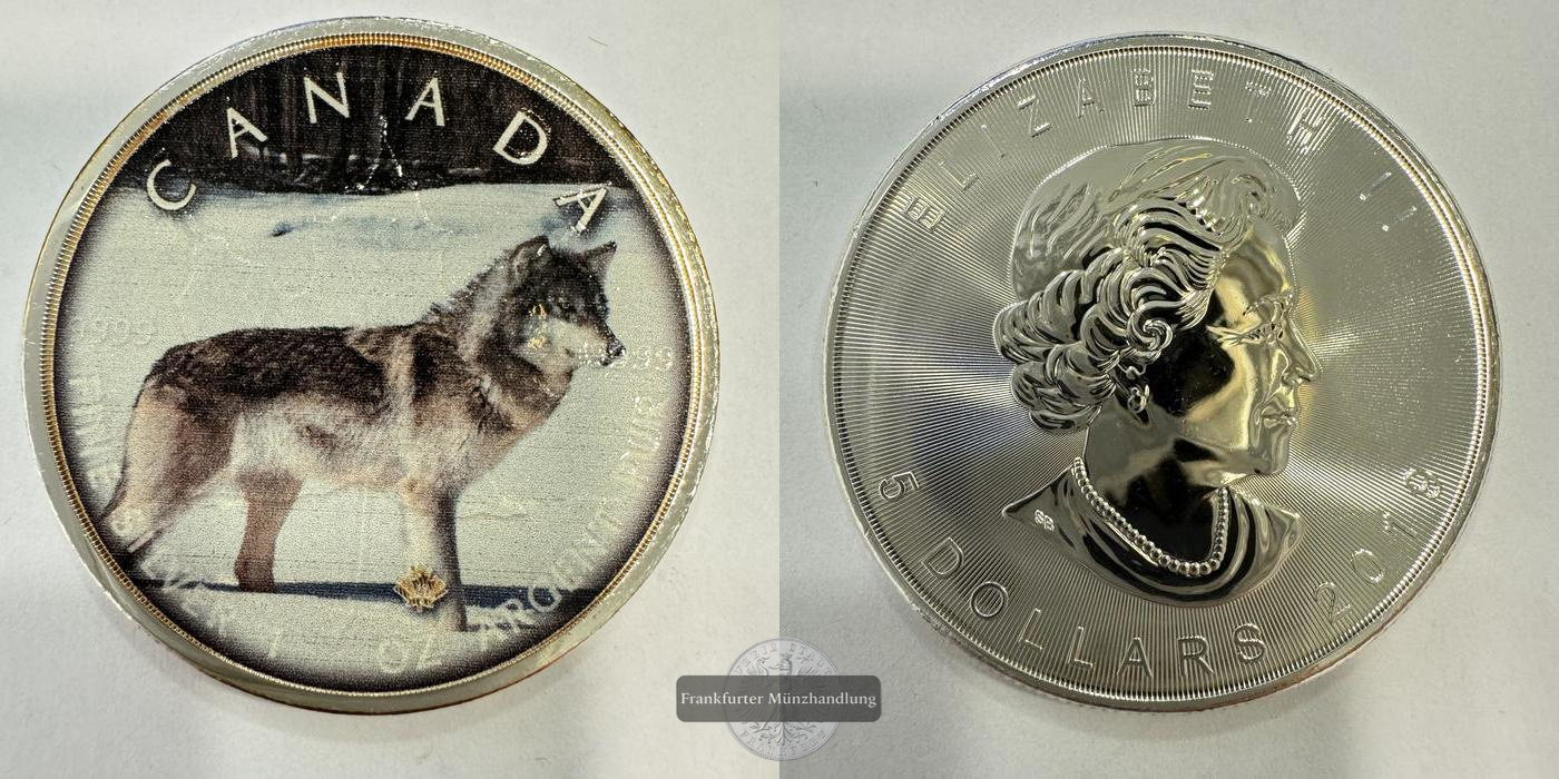  Kanada 5 Dollars (Elizabeth II) Wolf Coloured 2019 FM-Frankfurt Feinsilber: 31,1g   