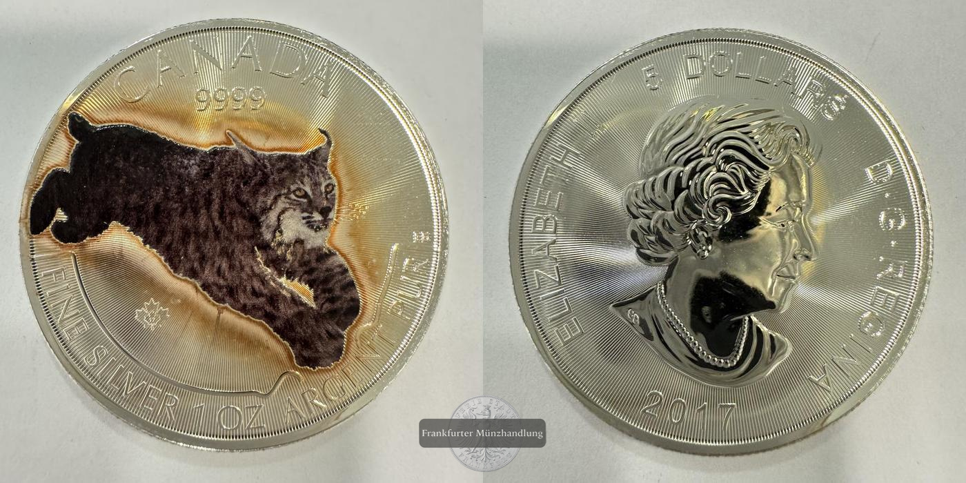  Kanada 5 Dollars (Elizabeth II) Lynx/Luchs Coloured 2017 FM-Frankfurt Feinsilber: 31,1g   