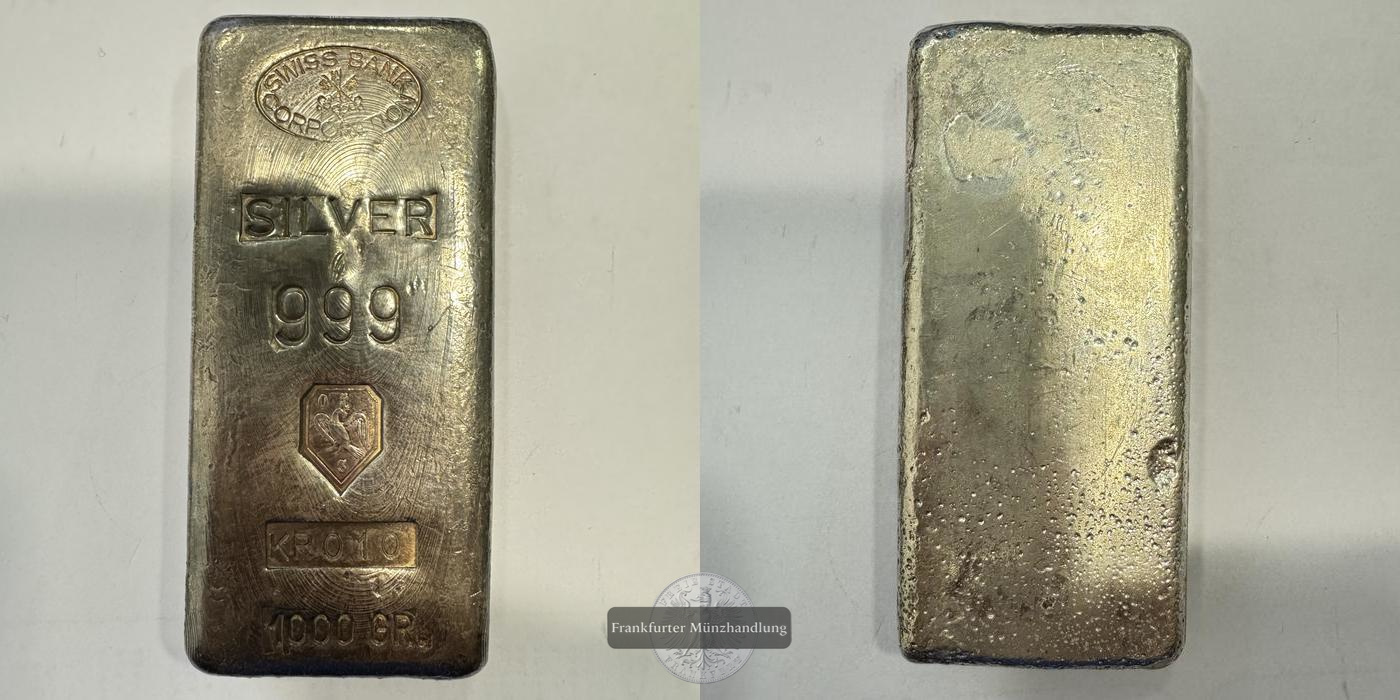  Schweiz Swiss Bank Corp. 1kg Silberbarren FM-Frankfurt Feinsilber: 1kg   