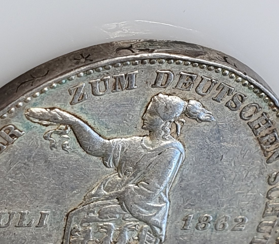  Frankfurt 1 Taler, 1862 Zum deutschen Schützenfeste Silber Sammlermünze Henkelspur, siehe Foto   