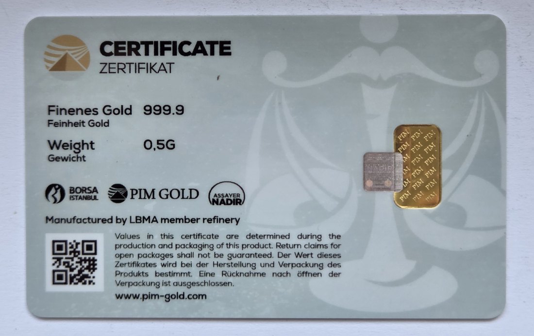  0,5-Gramm-Goldbarren von PIM-Gold   