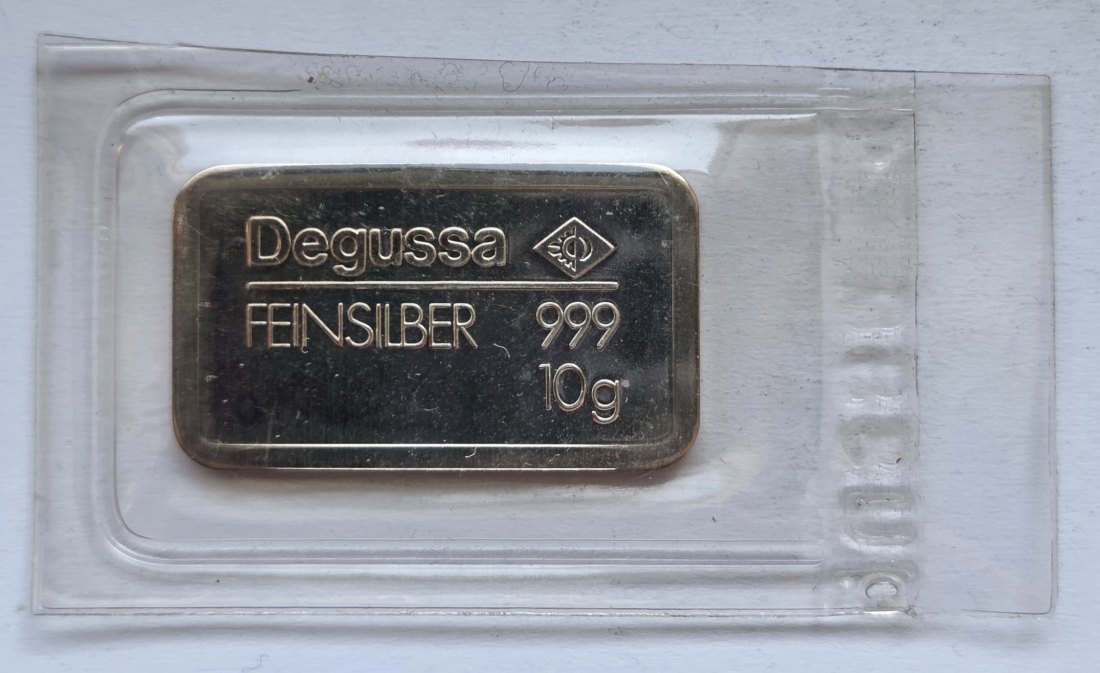  10-Gramm-Silberbarren von Degussa   