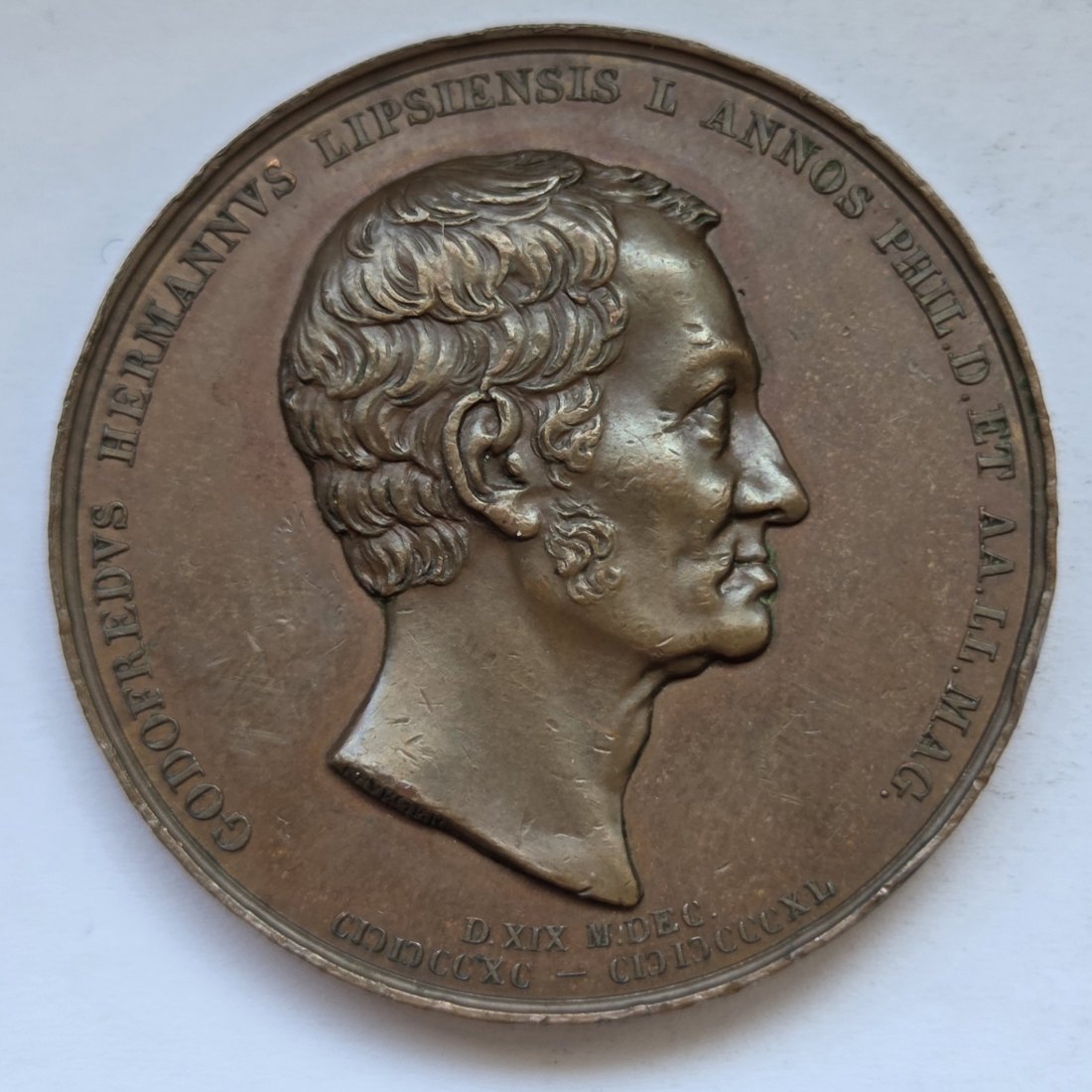  Bronzemedaille auf das 50. Doktorjubiläum des Leipziger Philologen Gottfried Hermann von 1840   