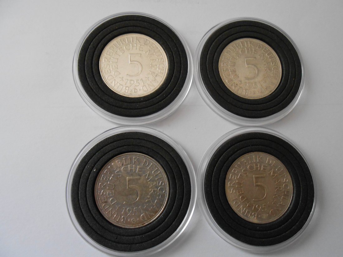  Deutschland / 5 DM Silberadler 1951 D F G J komplett   