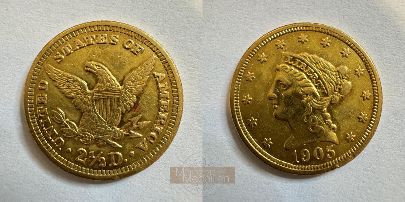  USA 2½ Dollars Coronet Head - Quarter Eagle 1905 (1840-1907) MM-Frankfurt KM#72 Feingold: 3,762g   