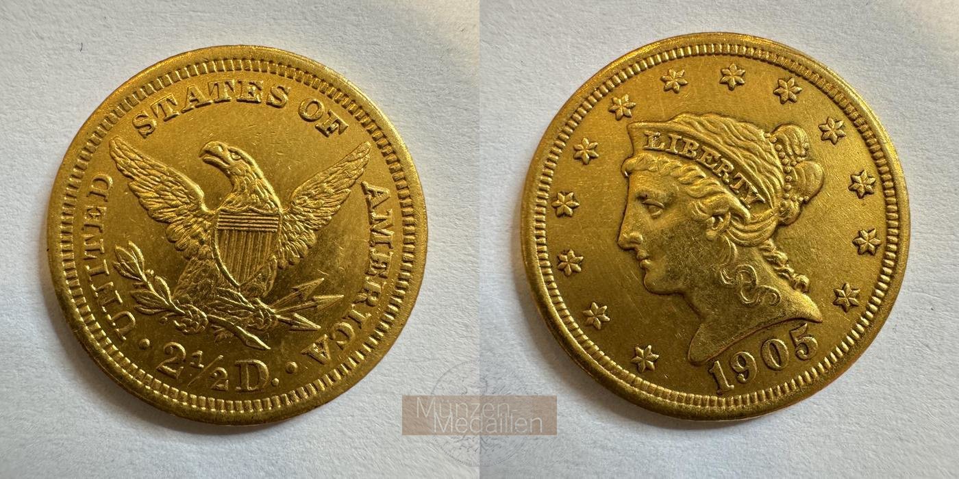  USA 2½ Dollars Coronet Head - Quarter Eagle 1905 (1840-1907) MM-Frankfurt KM#72 Feingold: 3,762g   