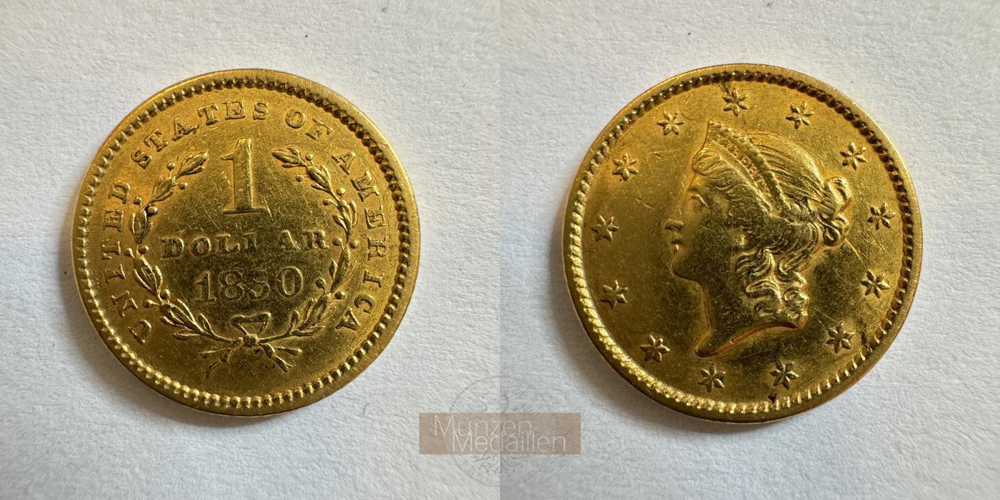  USA 1 Dollar Liberty Head 1850 (1849-1854) MM-Frankfurt KM#73 Feingold: 1,5g   