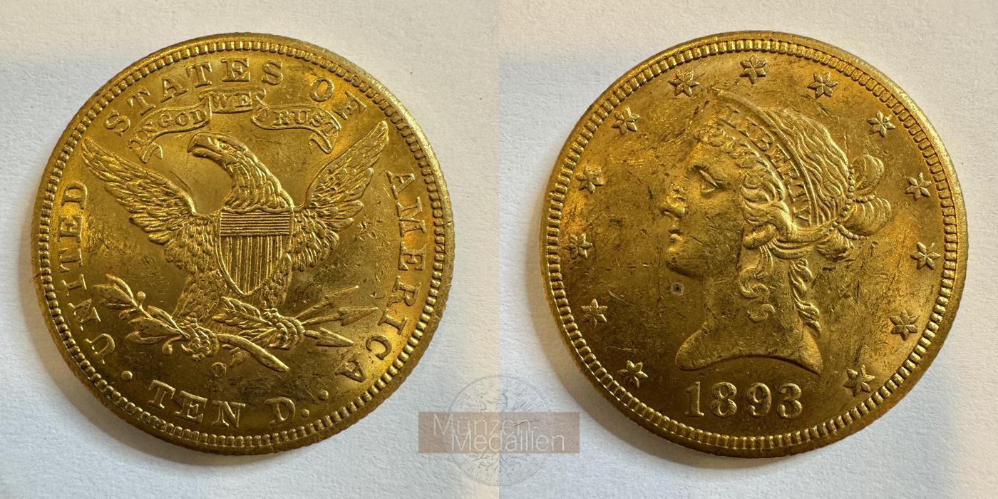  USA 10 Dollars (Coronet Head) 1893 O (1866-1907) MM-Frankfurt KM#102 Feingold: 15,05g   