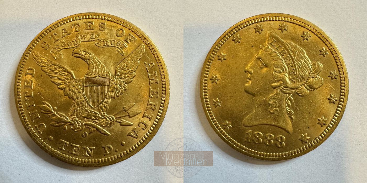  USA 10 Dollars (Coronet Head) 1888 O (1866-1907) MM-Frankfurt KM#102 Feingold: 15,05g   