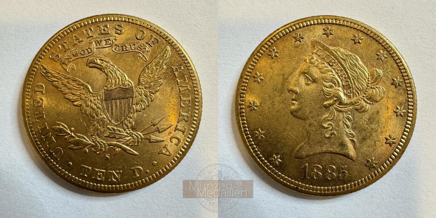  USA 10 Dollars (Coronet Head) 1885 S (1866-1907) MM-Frankfurt KM#102 Feingold: 15,05g   