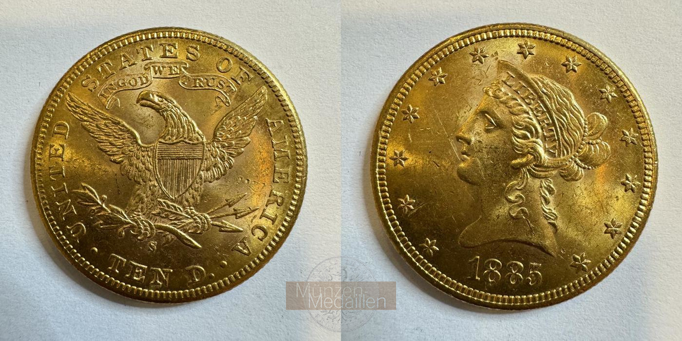  USA 10 Dollars (Coronet Head) 1885 S (1866-1907) MM-Frankfurt KM#102 Feingold: 15,05g   