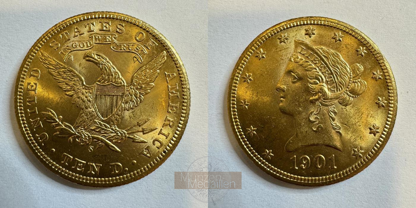  USA 10 Dollars (Coronet Head) 1901 S (1866-1907) MM-Frankfurt KM#102 Feingold: 15,05g   