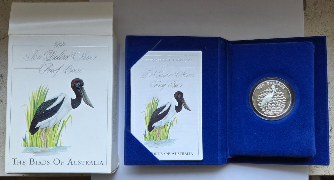  Australien: 10 Dollars Jabiru 1991, enthält 18,5 g Feinsilber   