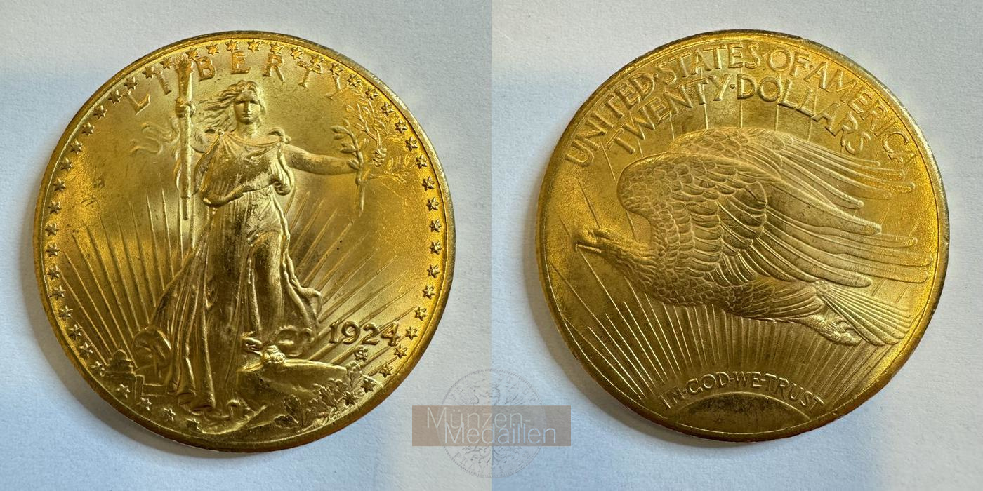  USA 20 Dollars 1924 St. Gaudens - Double Eagle, with motto.  MM-Frankfurt KM#131 Feingold: 30,1g   