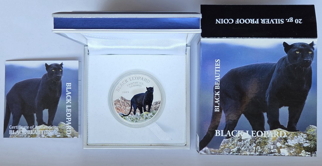  Kongo: 1000 Francs Schwarzer Leopard 2013, enthält 18,5 g Feinsilber   