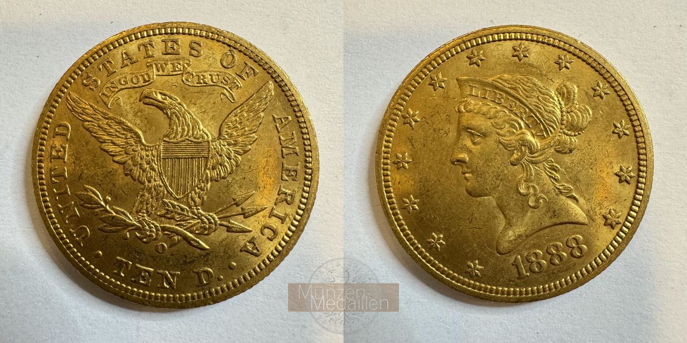  USA 10 Dollars (Coronet Head) 1888 O (1866-1907) MM-Frankfurt KM#102 Feingold: 15,05g   