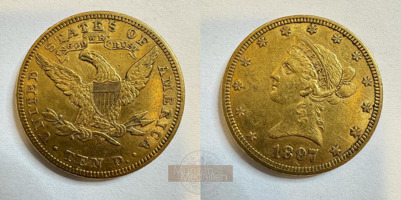  USA 10 Dollars (Coronet Head) 1897 (1866-1907) MM-Frankfurt KM#102 Feingold: 15,05g   