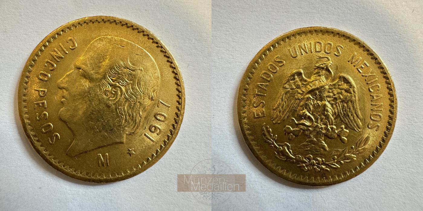  Mexiko 5 Pesos 1907 M (1905-55) MM-Frankfurt KM#464 Feingold: 3,75g   