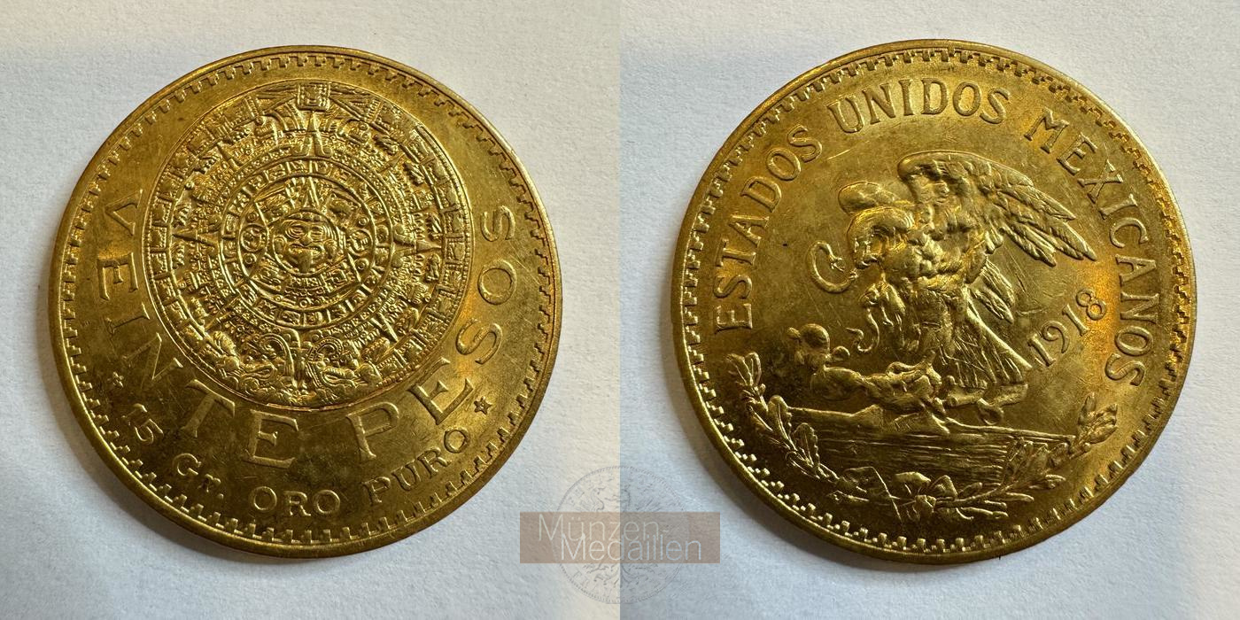 Mexiko MM-Frankfurt Feingold: 15g 20 Pesos 1918 