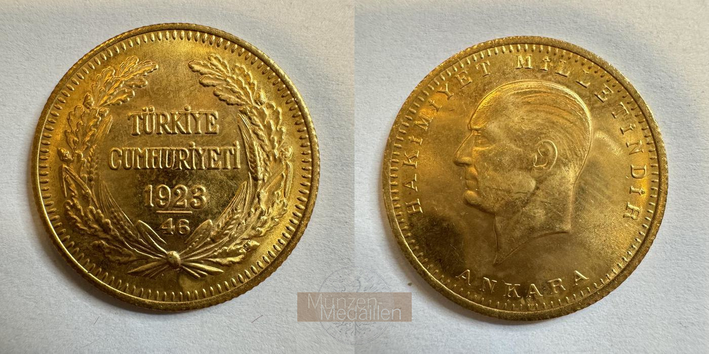 Türkei (Republik) 100 Kurush MM-Frankfurt KM#854 Feingold: 6,62g Tam Cumhuriyet Altini 1923//46 
