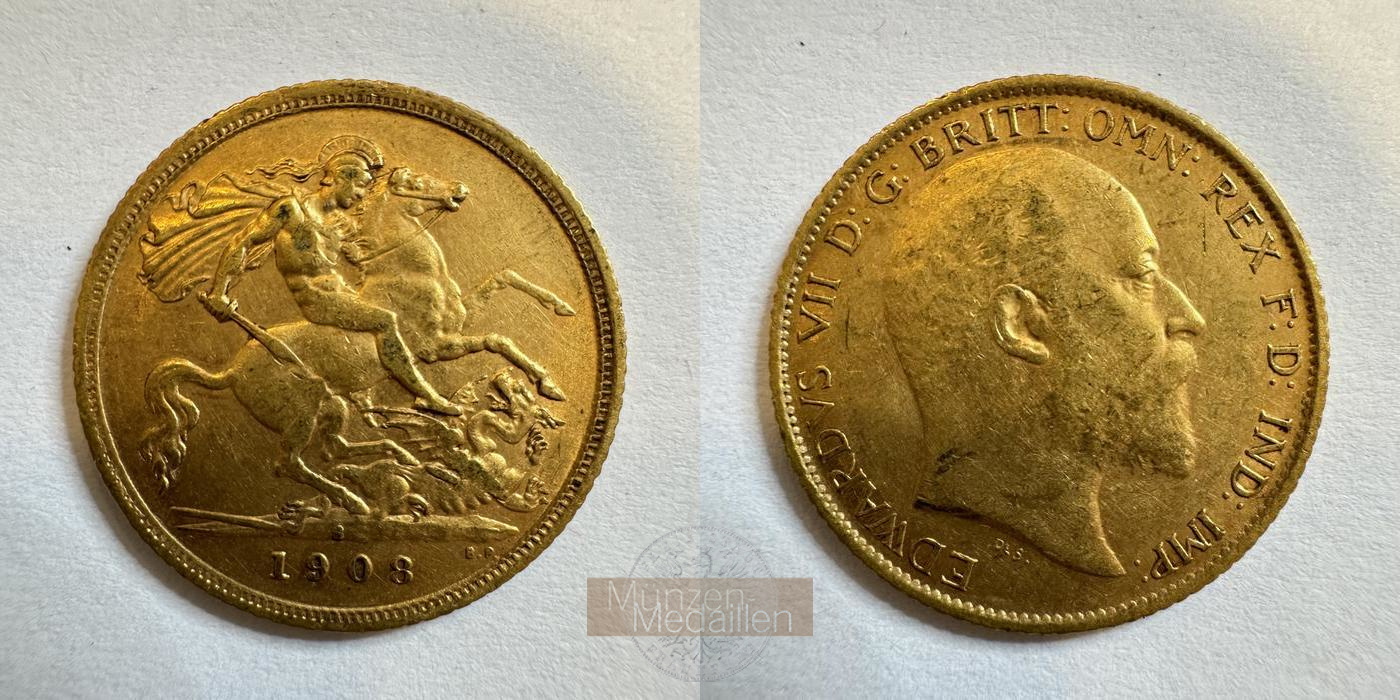 Australien 1/2 Sovereign Edward VII 1908 (1902-10) S MM-Frankfurt KM#14 Feingold: 3,661g   