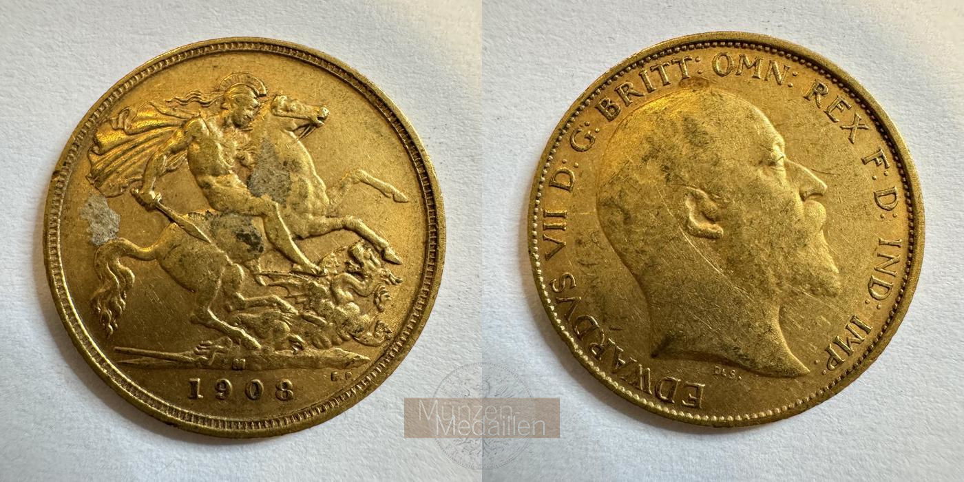  Australien 1/2 Sovereign Edward VII 1908 (1902-10) M MM-Frankfurt KM#14 Feingold: 3,661g   