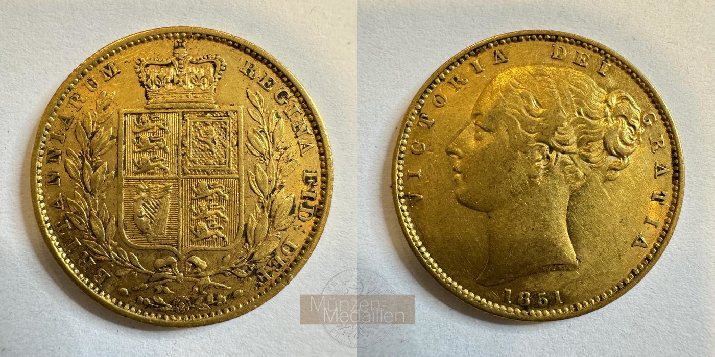  UK 1 Sovereign Victoria (Shield) 1851 (1838-1874) MM-Frankfurt KM#736 Feingold: 7,33g   