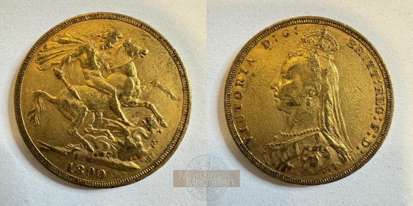  Australien 1 Sovereign 1890 M (1887-1893) Victoria MM-Frankfurt KM#10 Feingold: 7,32g   