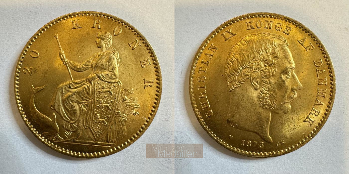 Dänemark, Christian IX. MM-Frankfurt KM#791 Feingold: 8,06g 20 Kronen/Kroner 1873 
