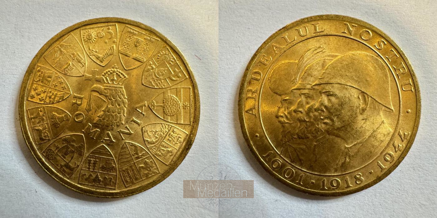  Rumänien, Michael I. 1940-1947.  20 Lei 1944 - drei Könige  MM-Frankfurt Feingold: 5,81g   