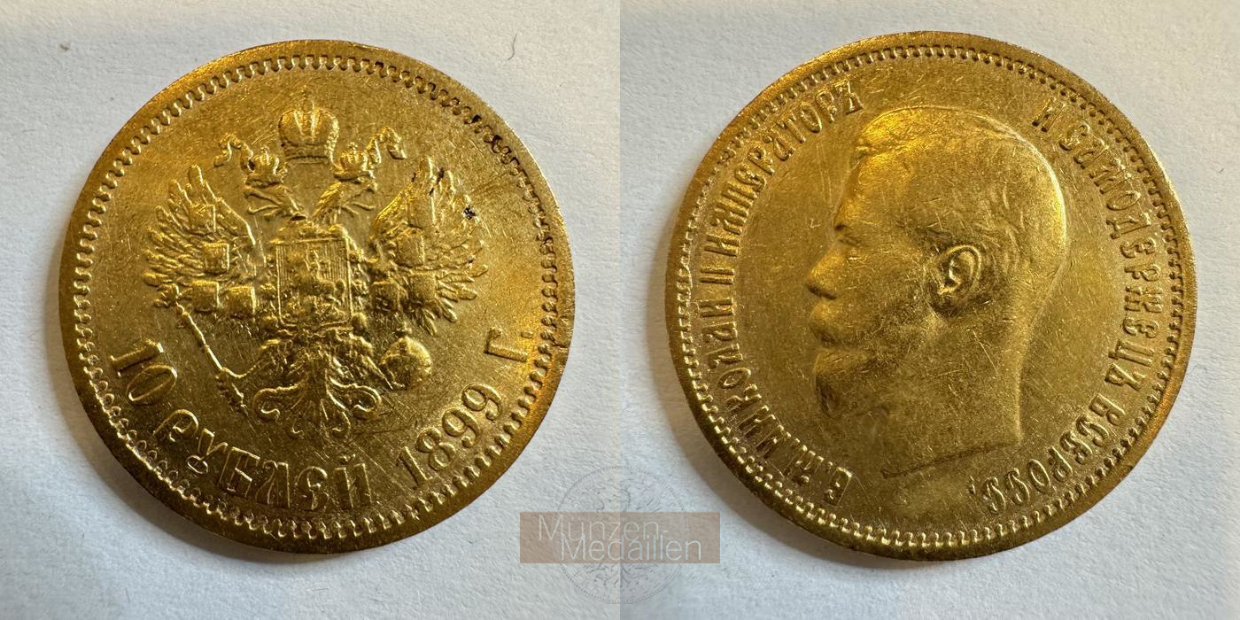 Russland, Zar Nikolaus II. 1894-1917. MM-Frankfurt Feingold: 7,74g 10 Rubel 1899 