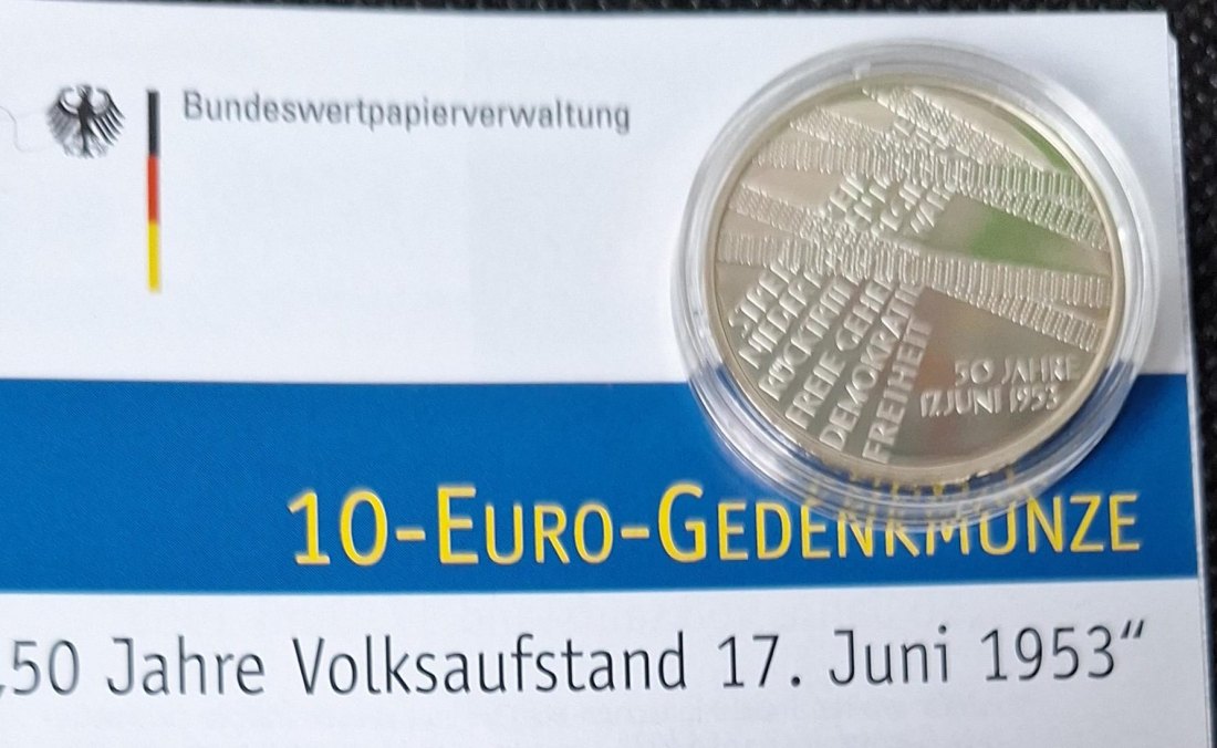  Silbermünze PP: BRD 10 Euro 2003 A, 17. Juni 1953 Volksaufstand DDR, Feingewicht 16,65 Gramm   