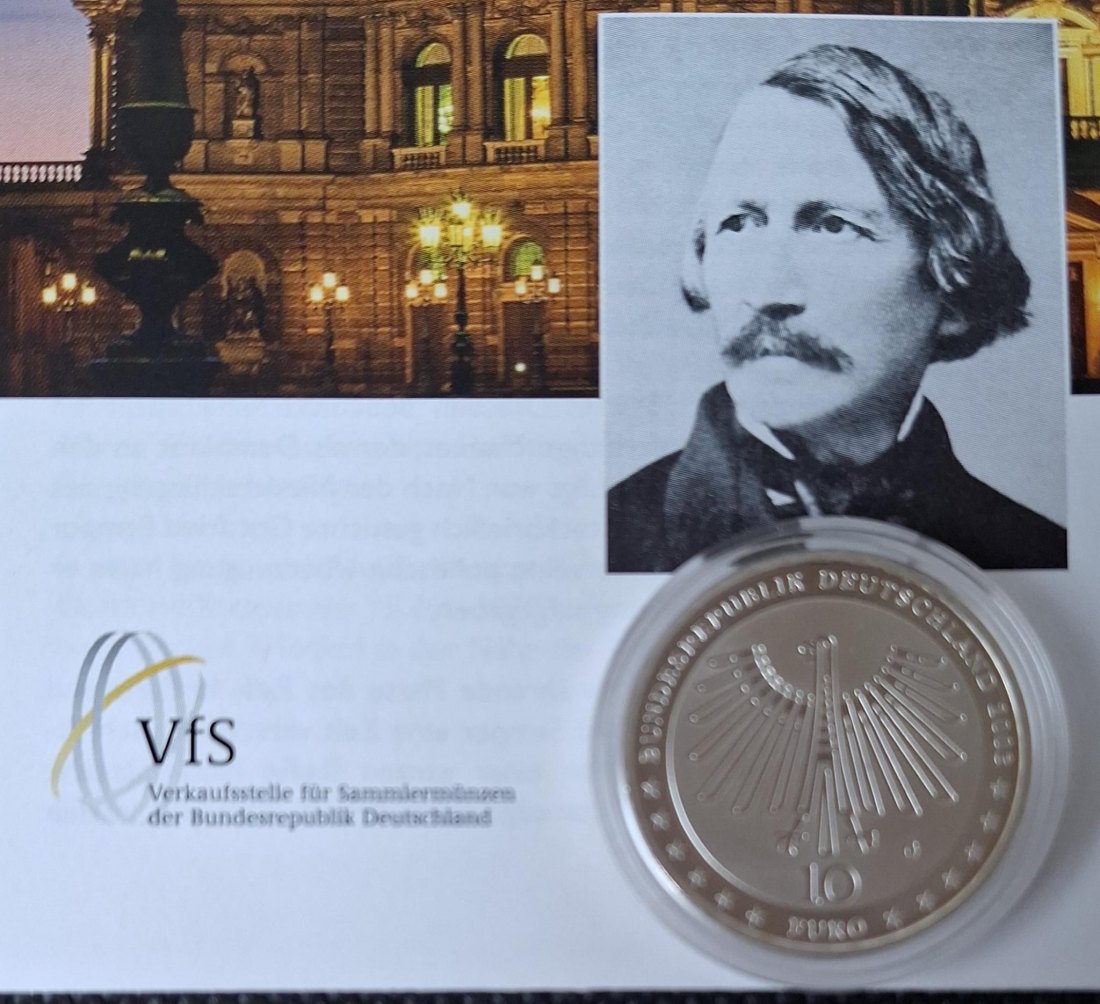  Silbermünze PP: BRD 10 Euro 2003 G Gottfried Semper, Feingewicht 16,65 Gramm   