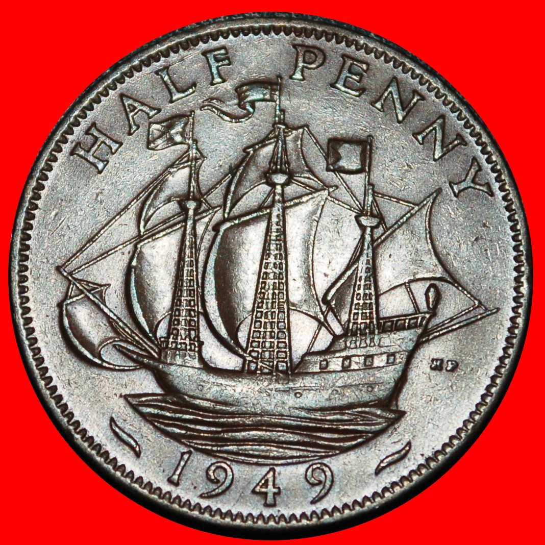  Ⰺ SHIP WITHOUT INDIA: GREAT BRITAIN ★ HALF PENNY 1949 GEORGE VI (1937-1952)!★LOW START★NO RESERVE!   