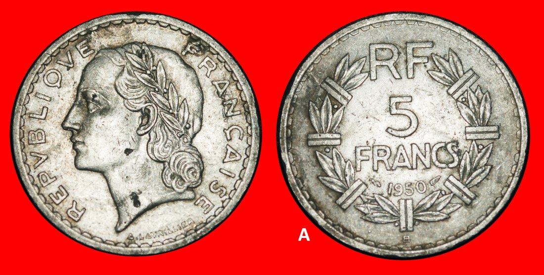 Ⰺ LAUREATE HEAD (1945-1952): FRANCE ★ 5 FRANCS 1950B! JUST PUBLISHED! ★LOW START★NO RESERVE!