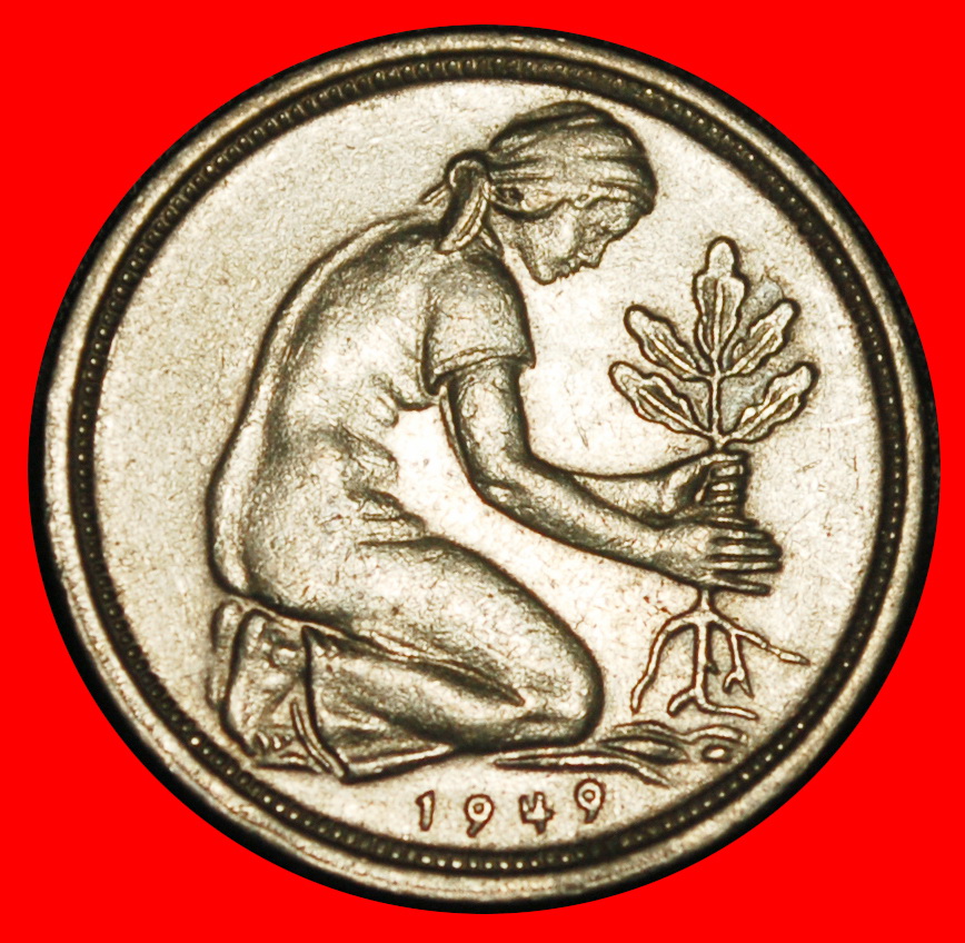  Ⰺ NOT COMMUNIST (1949-2001): GERMANY ★ 50 PFENNIGS 1949D BAVARIA! MINT LUSTRE!★LOW START★NO RESERVE!   