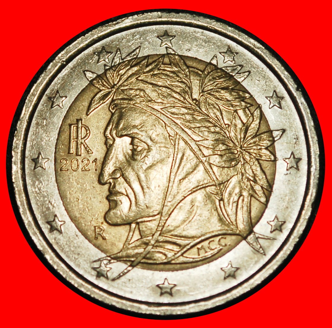  Ⰿ NON-PHALLIC TYPE 2008-2025: ITALY ★ 2 EUROS 2021R! DANTE (1265-1321) A I r1!★LOW START★NO RESERVE!   