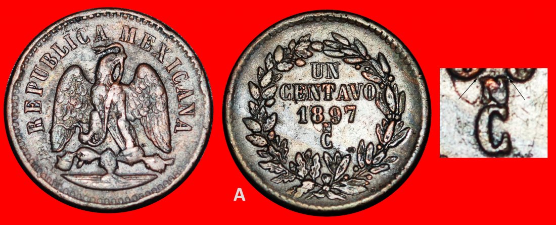  Ⰺ EAGLE AND SNAKE (1869-1897): MEXICO ★ 1 CENTAVO 1897CN REEDED RIM! DISCOVERY★LOW START★NO RESERVE!   
