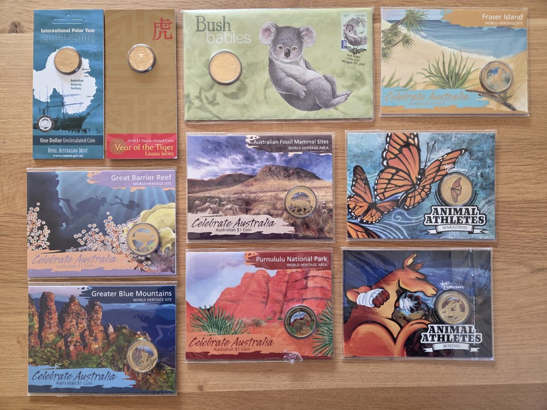  Australien: Lot aus zehn verschiedenen 1-Dollar-Coincards   