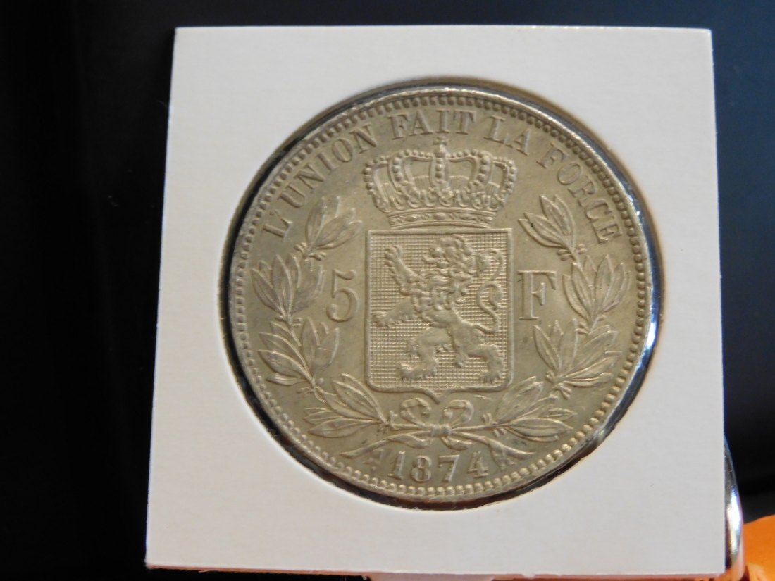  BELGIUM 5 FRANCS 1874.GRADE-PLEASE SEE PHOTOS.   