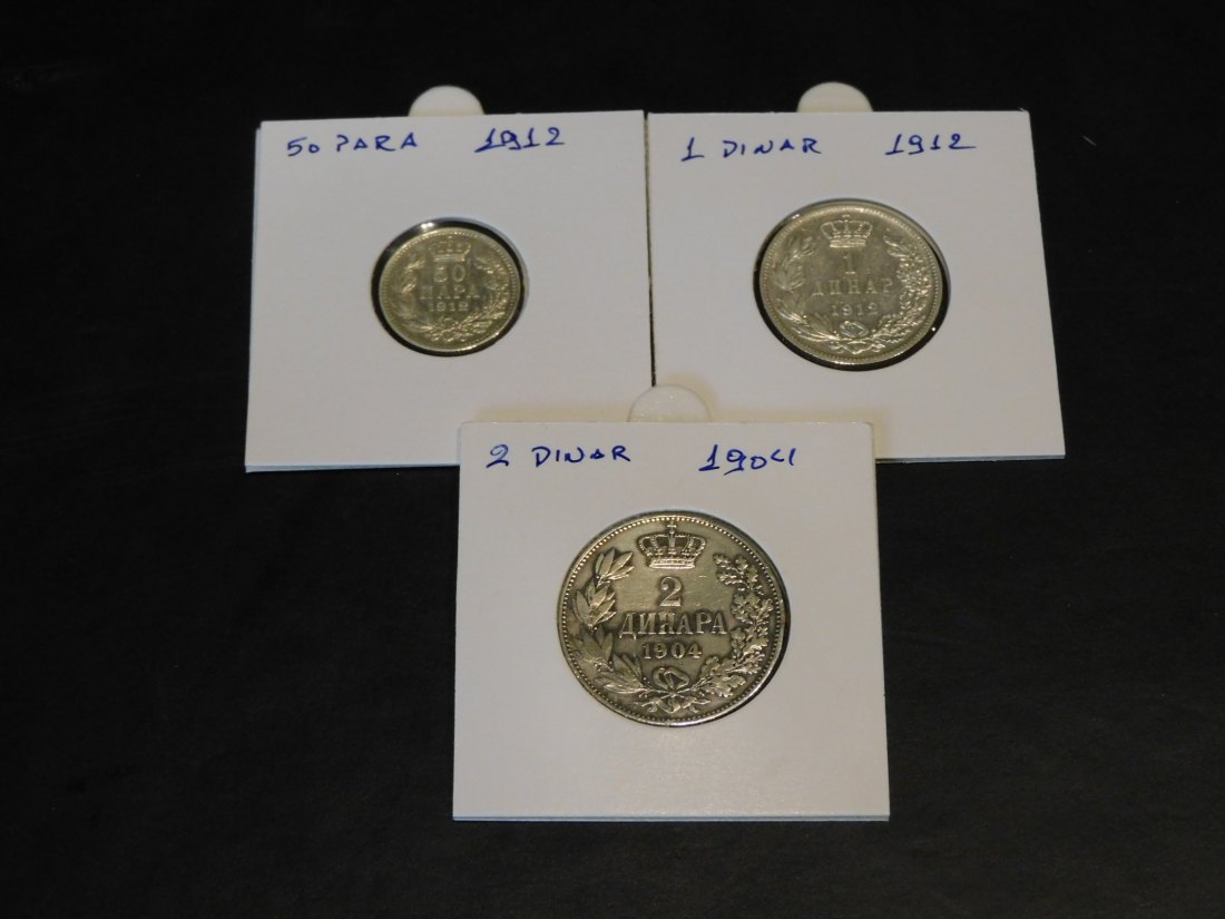  SERBIA 50 PARA-1 DINAR 1912-2 DINAR 1904.GRADE-PLEASE SEE PHOTOS.   